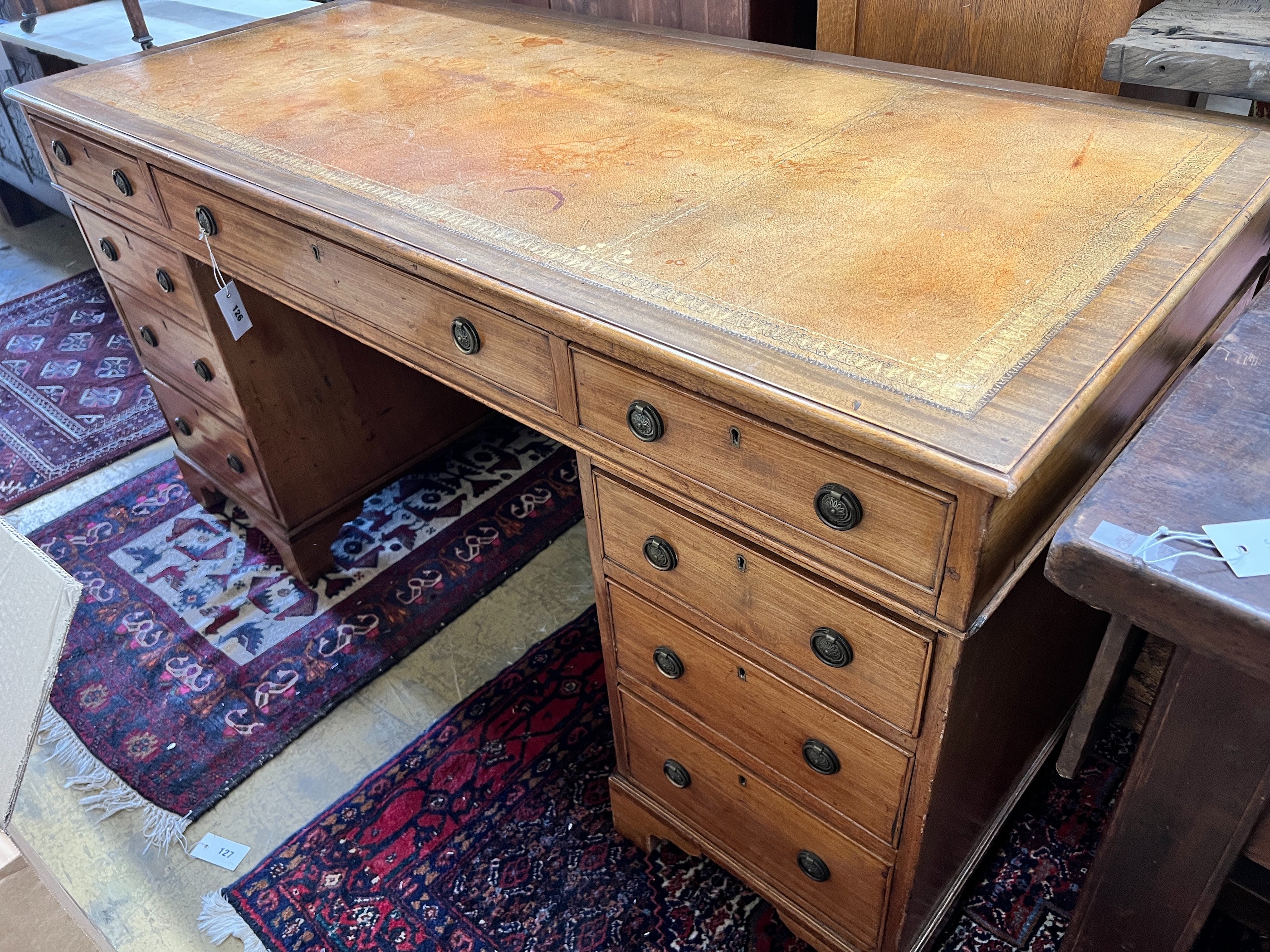 A 19th century and later mahogany pedestal desk, length 152cm, depth 72cm, height 78cm